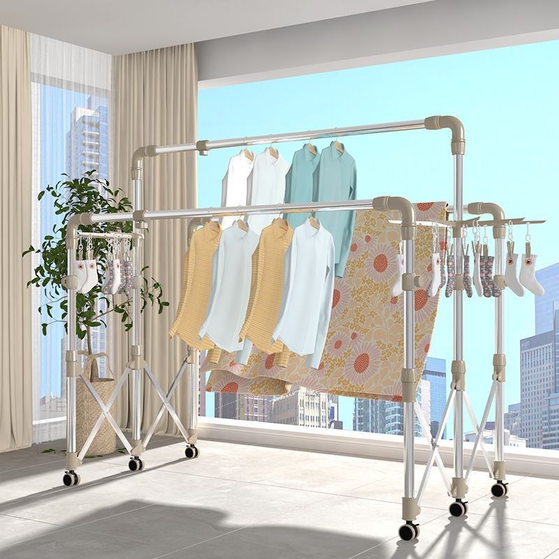 晾衣架落地折叠室内外不锈钢卧室室外杆式M伸缩家用阳台晒被子神