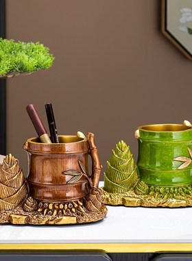 书房复古怀旧笔h筒摆件老板办公室装饰品送领导老师礼物品竹竹高