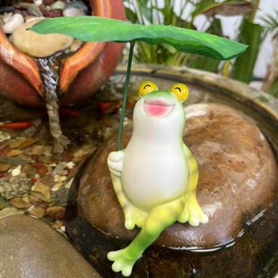 创意可爱青蛙撑伞摆件户外花园庭院布置装饰阳台工艺品桌面鱼缸