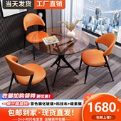 休闲桌椅组合钢化玻璃圆桌接待谈判商务会客办公室洽谈售楼处桌椅