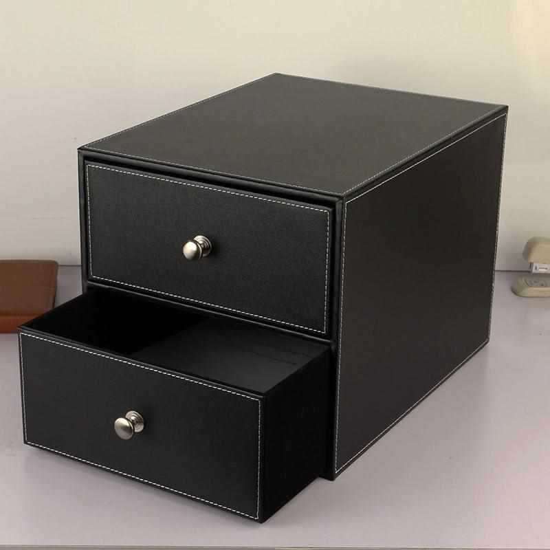 皮质桌面杂物整理收纳盒 抽屉式办公室J文件收纳储物柜书桌置物架