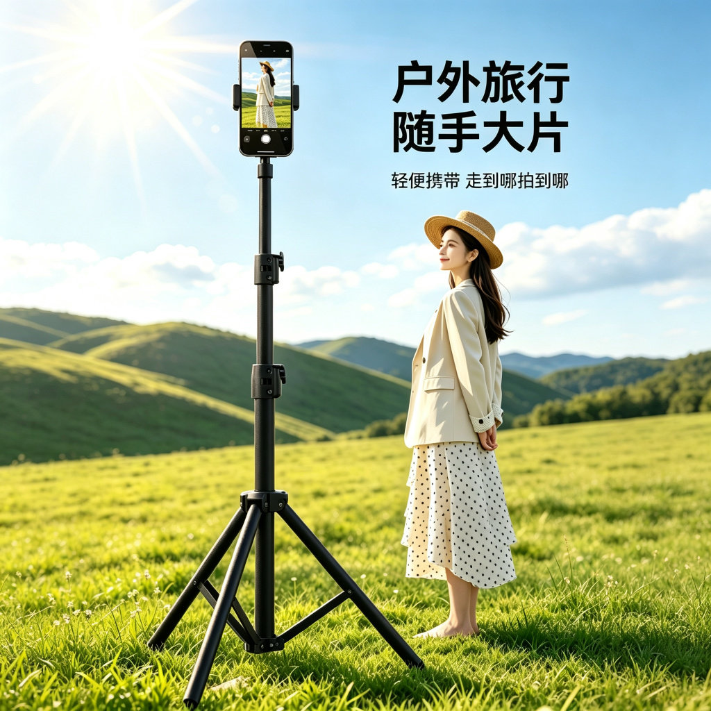 手机支架直播专用自拍杆带补光灯拍照神器拍摄三角支撑架2026新款架子多功能拍录视频手机架通用落地式三脚架