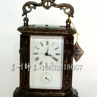 钟表 四功能皮套钟 古典纯铜机械 小座钟 报时闹钟 仿古董做旧
