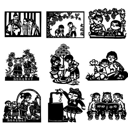 校园剪纸文明礼仪文化校园学生刻剪纸底稿电子版图样X素材高清手