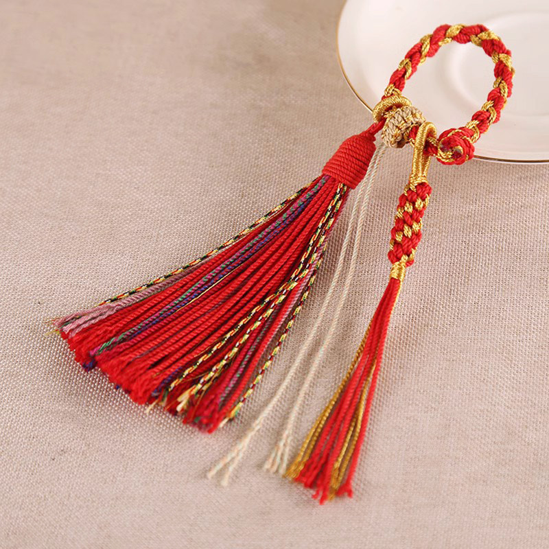 藏式手搓棉线流苏民族风穗u子彩色指环扣圈挂绳古风吊穗中国风挂