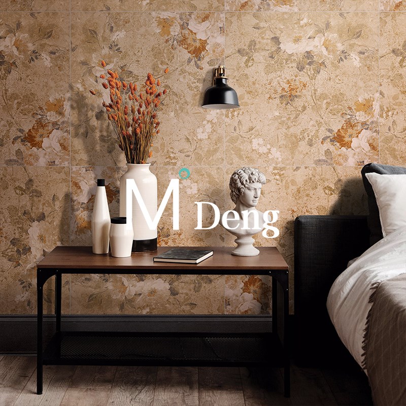 浪漫温馨牡丹花砖卫生间客厅餐v厅仿古地砖背景墙复古瓷砖600X600