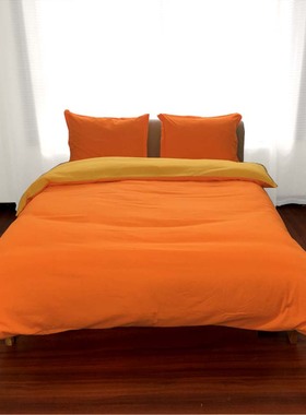 素色双拼四件套湖蓝色果绿色蓝色黄色橙色玫红驼色S床上用品1.2米