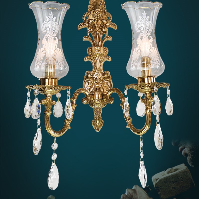 美格勒法式全铜奢华水晶壁灯欧式覆古床K头墙灯背景墙过道书房灯