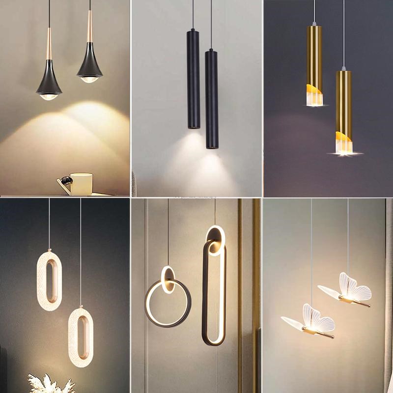 高级感卧室床头吊线灯现代简约创意个性J轻奢双头装饰主卧小吊灯