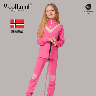 挪威WoolLand美利奴羊毛滑雪速干衣儿童运动秋冬女孩内搭保暖衣