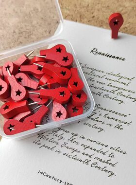 30枚一盒  红色地标图钉标注地图标记软木板毛毡照片墙木质装饰钉