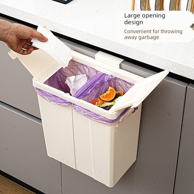 壁挂式橱柜垃圾桶厨房干湿分离家用卫生间免弯腰多功Z能垃圾分类