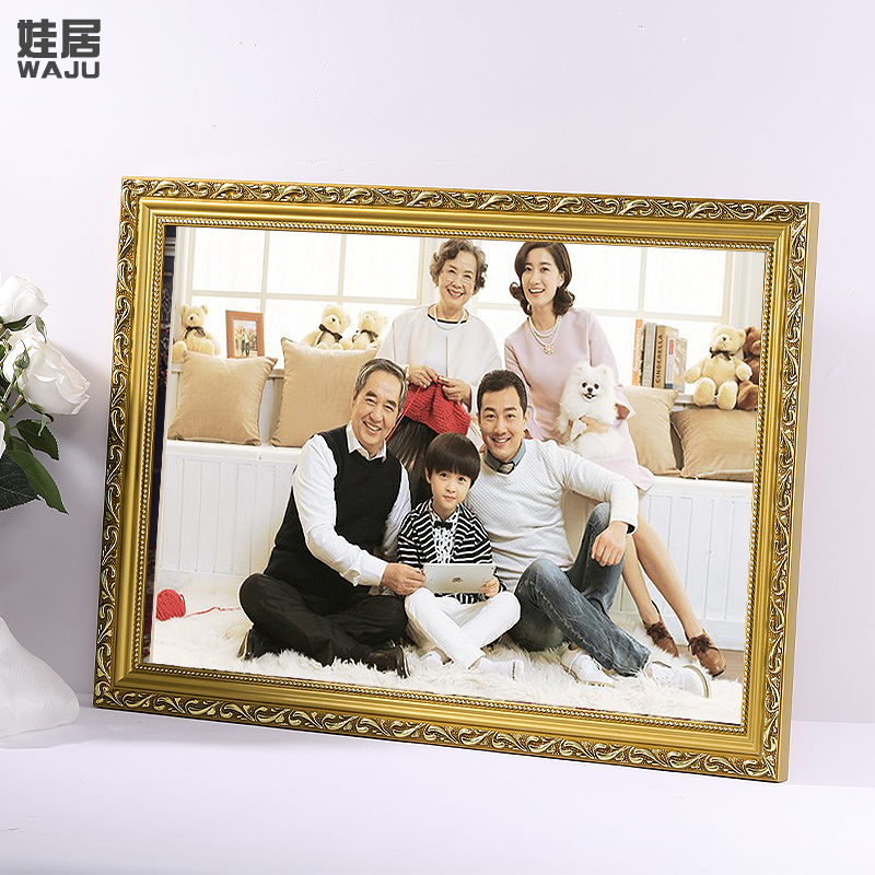 欧式实木全家e福相框挂墙创意定制洗照片做成12 20 24寸婚纱照片