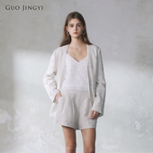 GUO JINGYI2026春夏简约感浅卡其亚麻绣珠oversize西装 外套女士