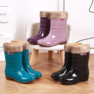 工作水靴PVC胶鞋 越兴665中筒雨鞋 防水雨靴四季 时尚 女加厚水鞋