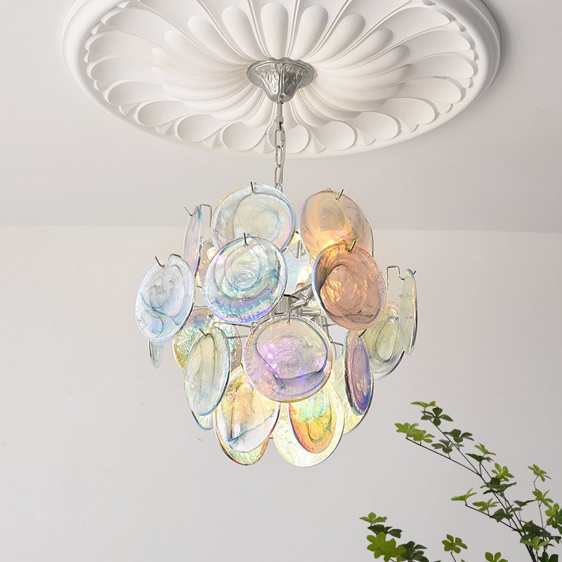 法式复古客厅吊灯轻奢中古风餐厅楼梯卧室风铃云雾七彩玻璃吊灯