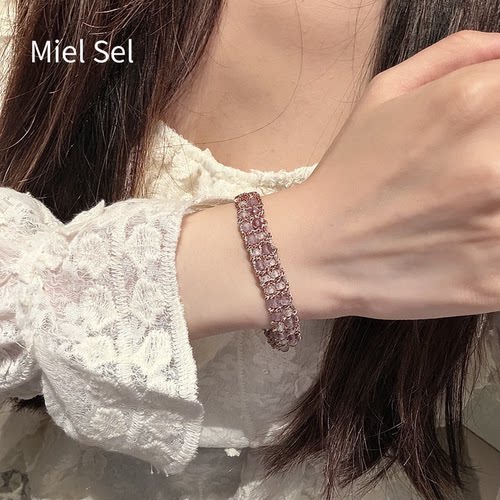 Miel Sel 「晨雾鸢尾」手工编织法式温柔仙气冰透感小众手链
