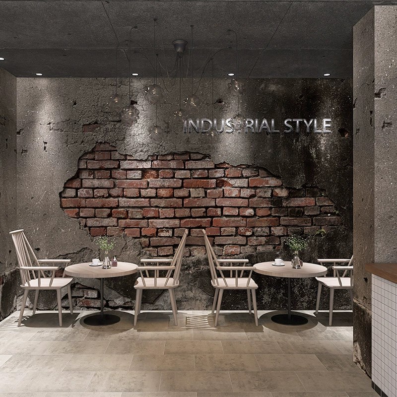 破旧破损水泥红砖装饰壁画个性烧烤店火锅店墙贴3D立体.工业风墙图片