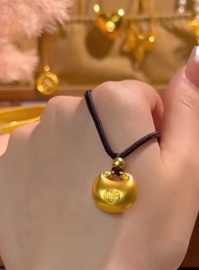 精品沙金小胖福吊坠久不掉u色实心项坠古法小福袋挂坠福字元宝礼