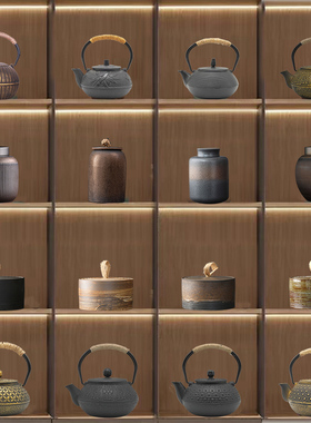新中式茶室茶楼装饰博古架茶壶茶叶C罐茶文化禅意国风古风茶柜摆