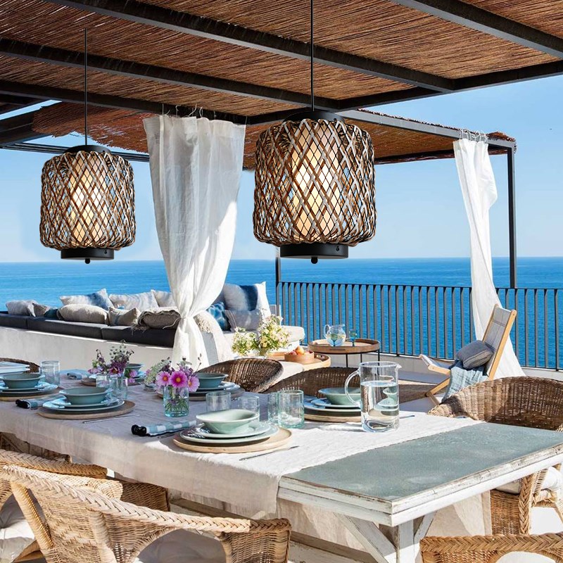 户外吊灯防水别墅庭院阳台灯室外C花园氛围灯简约北欧创意藤艺灯