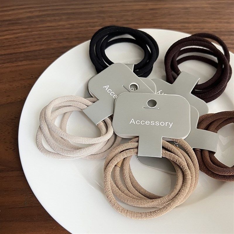 Raffia/奶咖色5条装t基础发绳高弹力斜纹皮筋耐用扎头发圈简约头