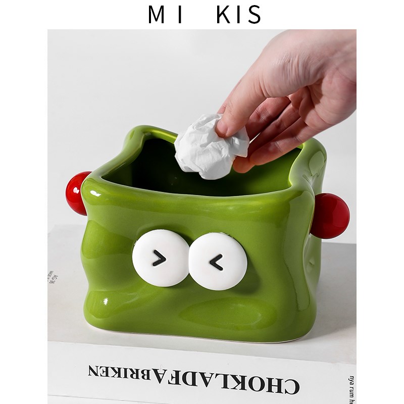 卡通球球可爱f桌面垃圾桶客厅茶几陶瓷家用餐桌桌上创意收纳桶台