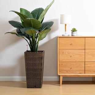 户外方形大号自吸水懒人北欧风花盆客厅别墅仿藤编特大号花盆