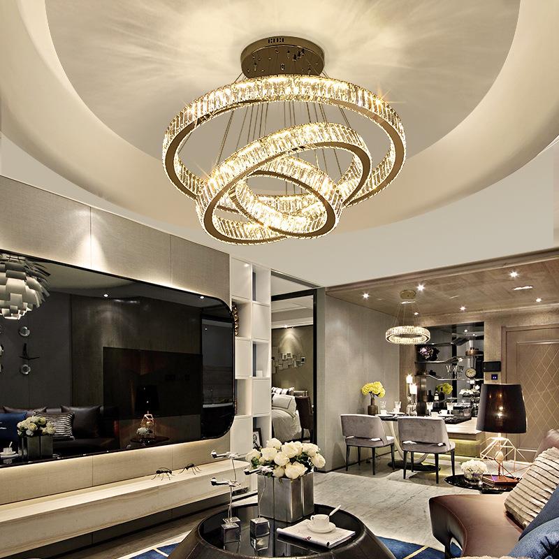 现代简约客厅吊灯三头圆环创意个性led水晶灯复式楼大吊灯楼梯灯