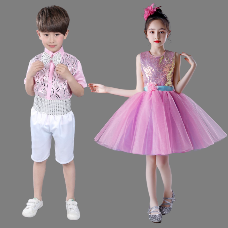六一儿童演出服蓬蓬纱裙小学生主持人合唱服幼儿园亮片舞蹈表演服