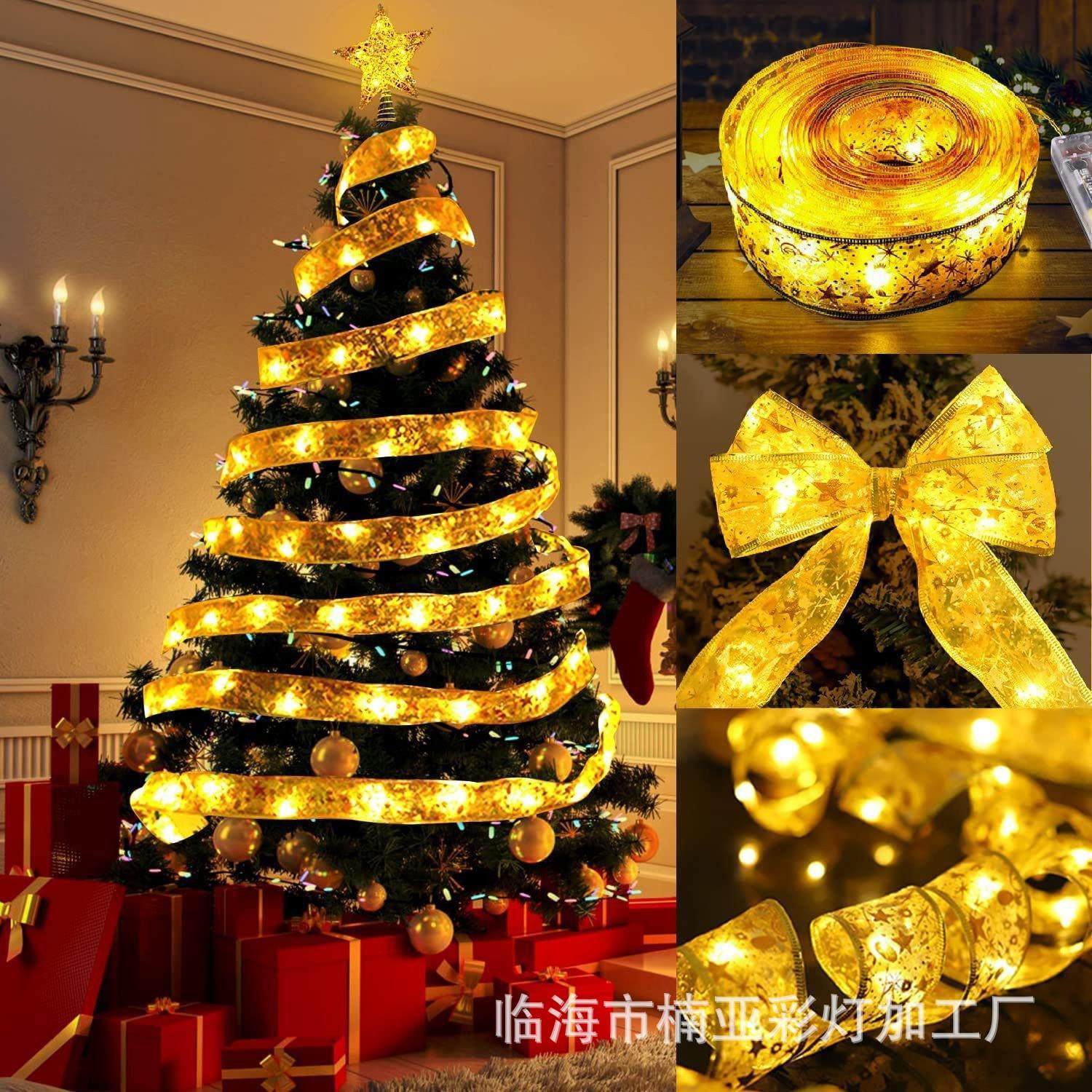 丝带灯圣诞装饰LED灯串节日庆祝派对彩灯挂件彩带花形彩灯