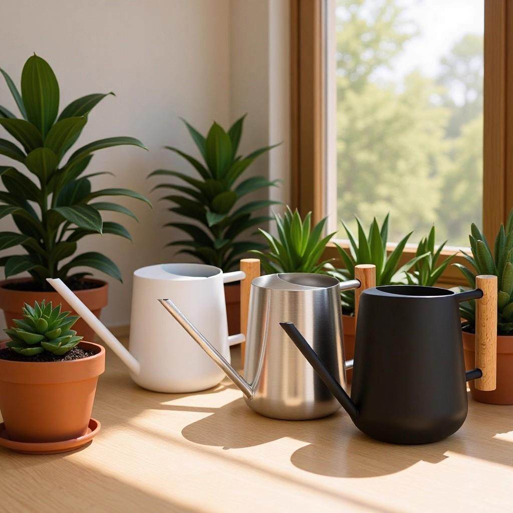 不锈钢喷雾壶长嘴室内浇水壶 园艺工具金属洒水壶木柄浇花喷雾壶