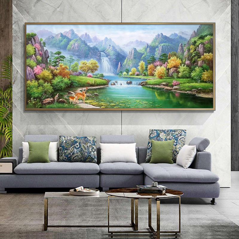 9WOR青山绿水十字绣2021款新款客厅满绣发财鹿风景线绣自己绣手工