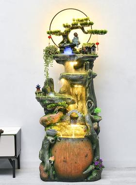 沙弥禅意流水喷泉加湿器景观室内客厅摆件根雕灯笼养鱼池家居装饰