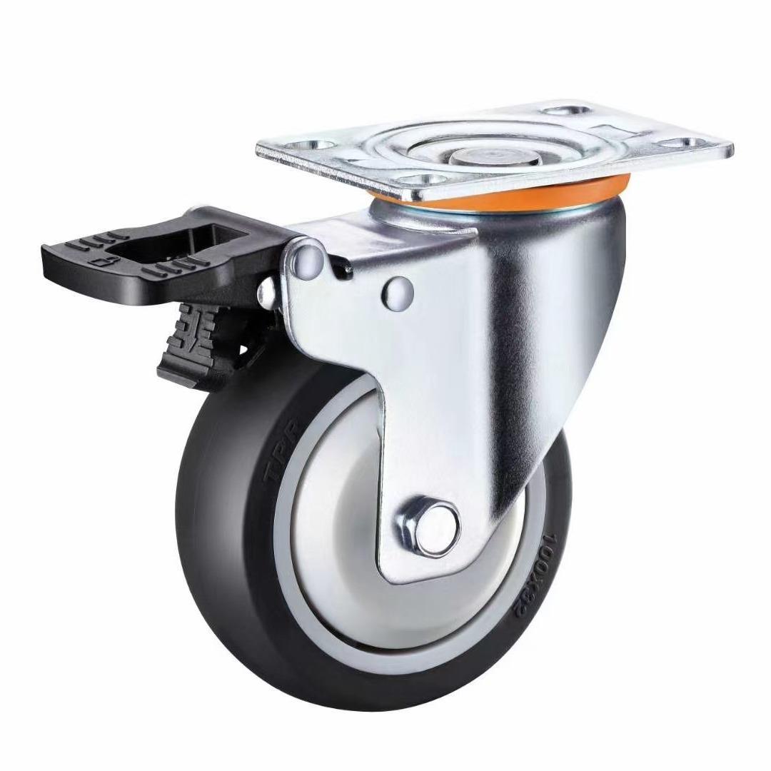 中型防缠绕平底TPR轮 工业中型手推车滑轮 货架脚轮定向万向轮