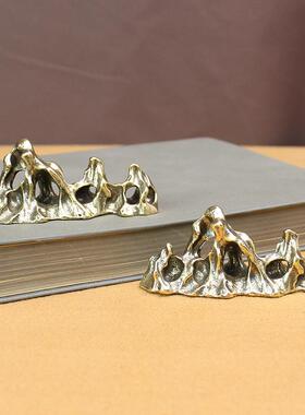 实心纯黄铜办公桌面假山小摆件古铜茶宠饰品工艺品礼品手把玩件