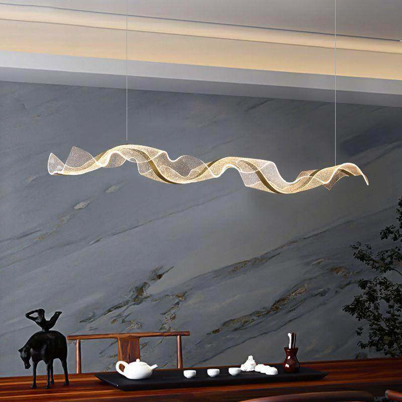 餐厅灯艺术创意个性前台茶室风生水起中式禅意吧台灯岛台飘带吊灯