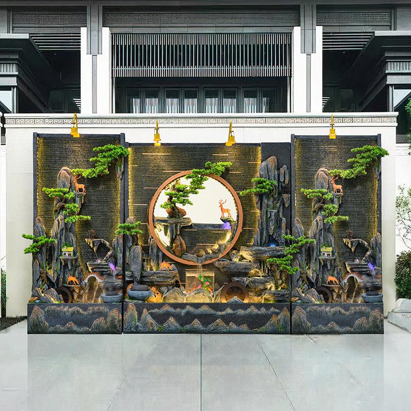 假山水景摆件庭院水幕墙屏风酒店别墅玄关循环流水墙鱼池喷泉装饰
