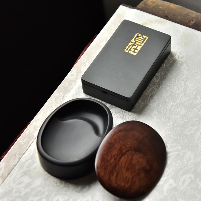 掌中宝带盖小砚台l专用墨池墨碟小楷墨汁墨盘毛笔文房四宝原石歙