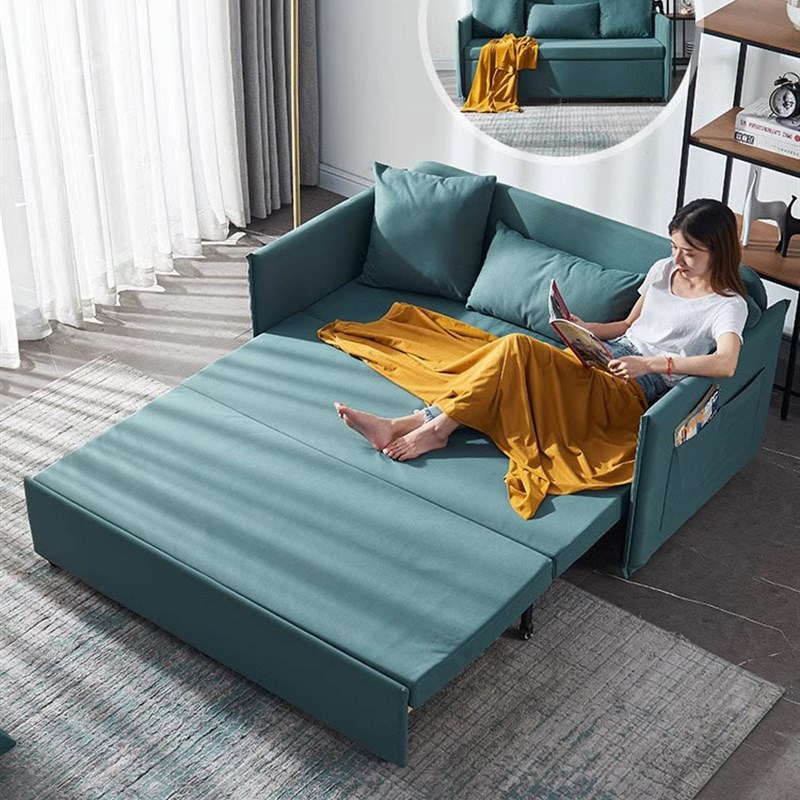 沙发床推拉两用 小户型客厅书房1米宽北欧可折Q叠储物科技布沙发