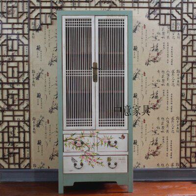 清木缘/双门三斗高柜蓝白三斗双门柜展示柜落地柜餐边柜储物柜