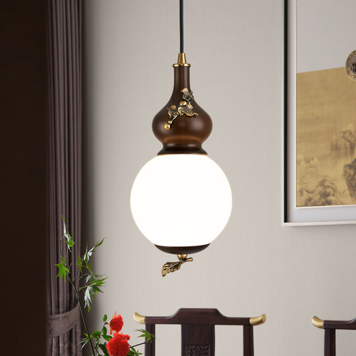 餐厅吊灯现代新中式葫芦实木三头餐桌灯I具饭厅卧室床头楼梯长吊