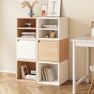 桌子上放的置物架格子柜自由组合迷你书架落地带门小型桌面小柜子