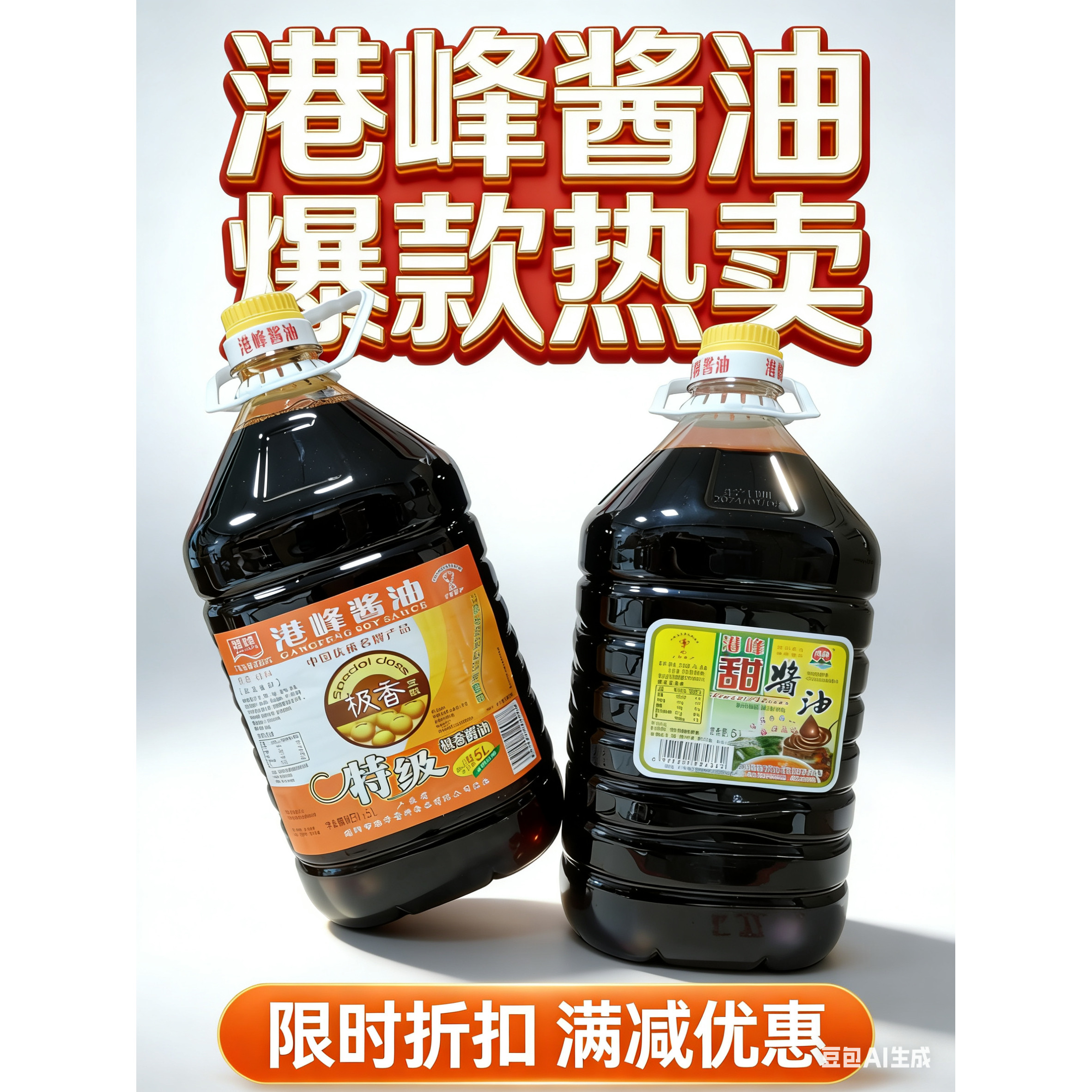 港峰甜酱油5L桶装隆江猪脚饭烧腊红烧上色专用14斤鲜味酱油老抽