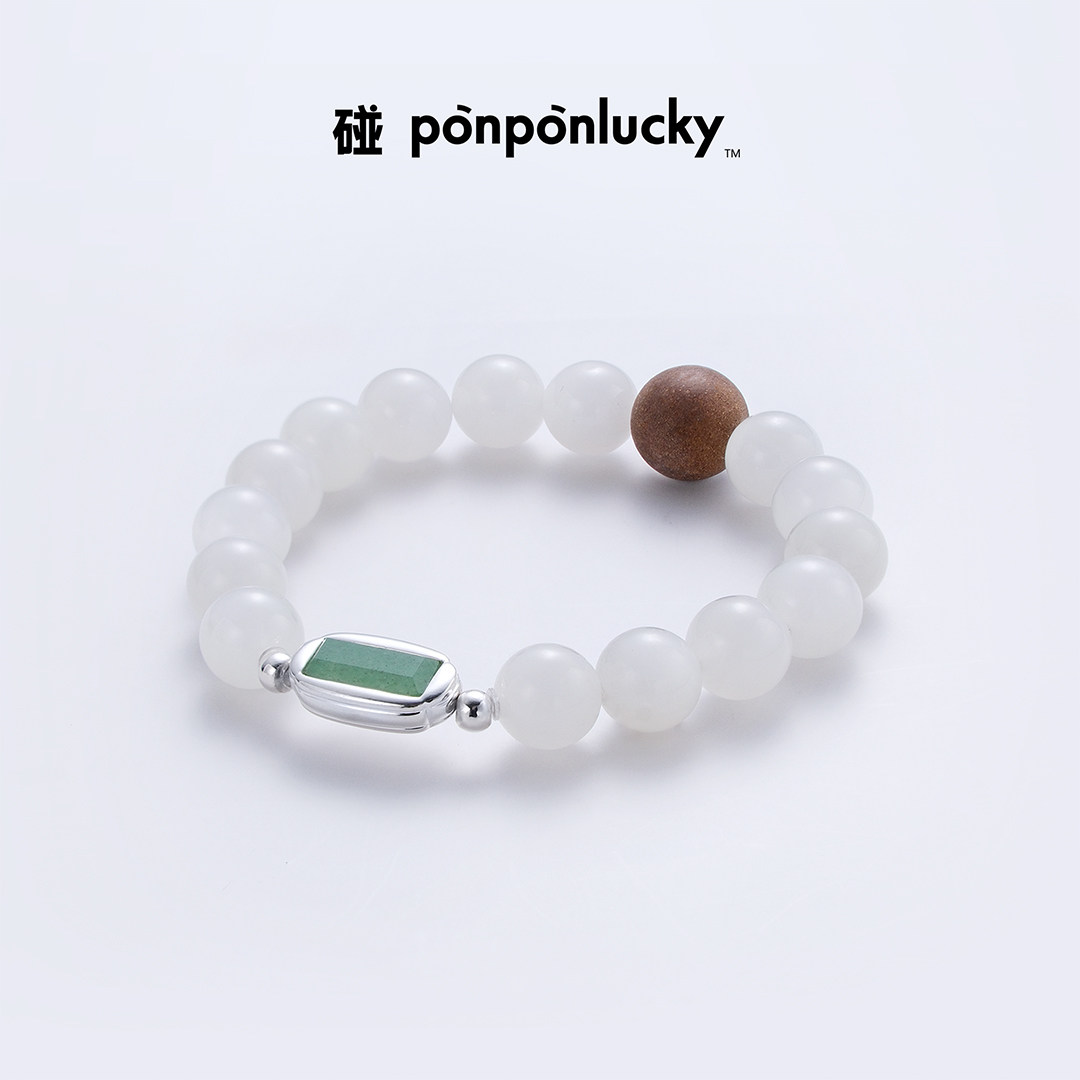 碰ponponlucky「竹影」和田白玉手串雪松合香S925银镶东陵玉礼物