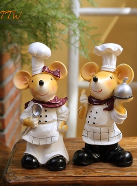 可爱的小老鼠厨师u动物树脂摆件 餐厅装饰