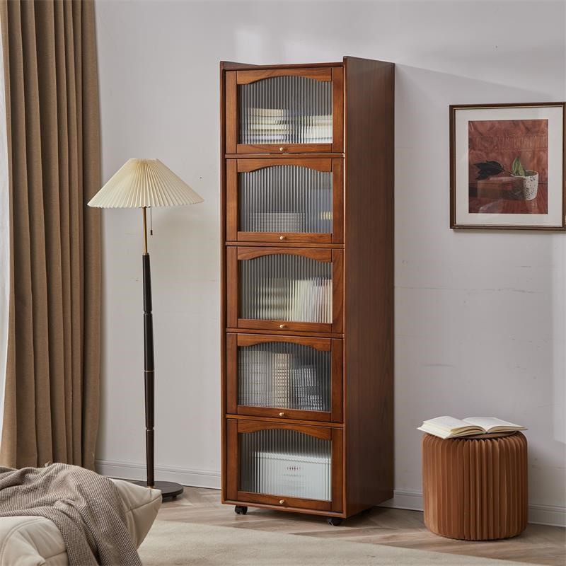实木书架落地e置物架一体靠墙立架家用卧室客厅小型窄款储物柜书