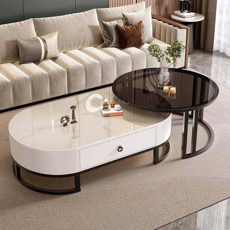 岩板茶几客厅家用轻奢现代2024新款简约小户型茶台桌子椭圆形茶几