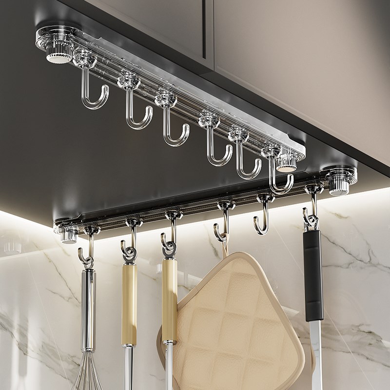 厨房旋钮吸盘滑轨挂钩架r免打孔挂勺子铲子置物架一排长条柜门墙