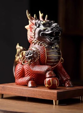 招财进宝b麒麟陶瓷摆件一对客厅玄关办公室摆设装饰品乔迁开业礼